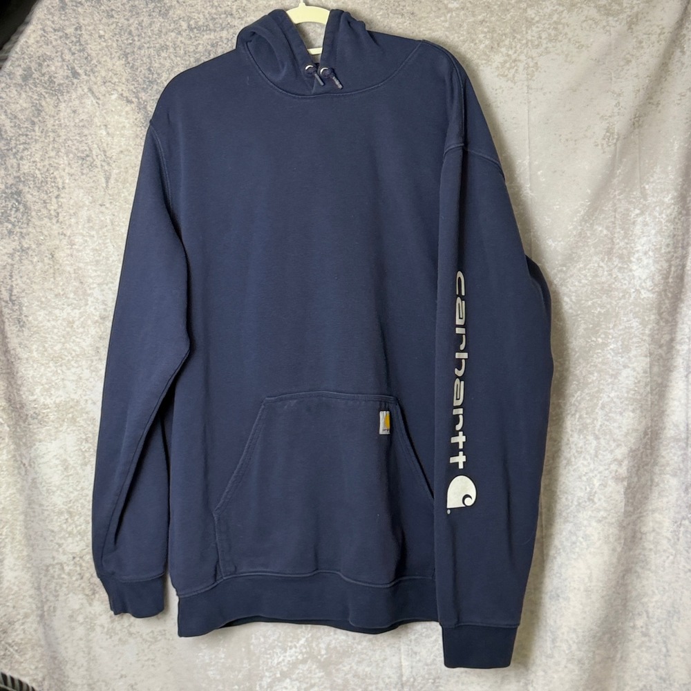 Carhartt Mens 2XL Tall Signature Sleeve Logo Hoodie Midweight Navy TS0288